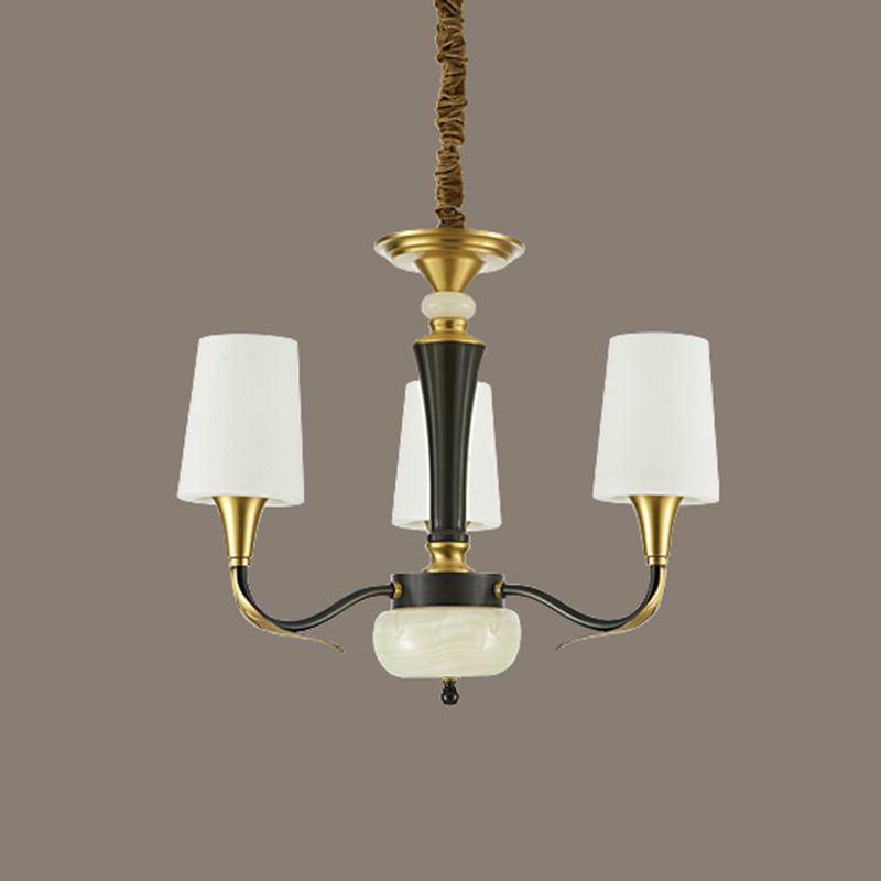 Conical Chandelier Light Fixture Traditional White Glass Pendant Lighting for Restaurant