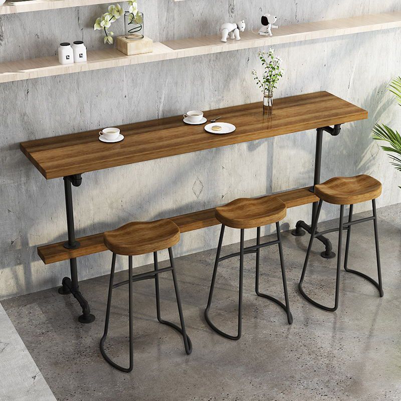 Indoor Industrial Bar Stool Table Metal and Wood Bar Dining Table