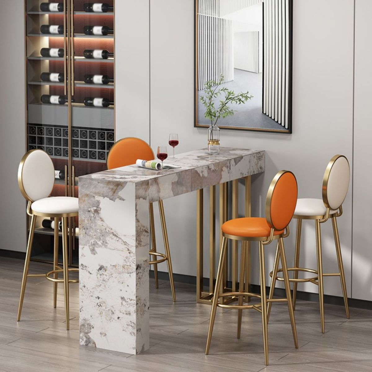 Contemporary Indoor Bar Dining Table Marble Rectangle Bar Table