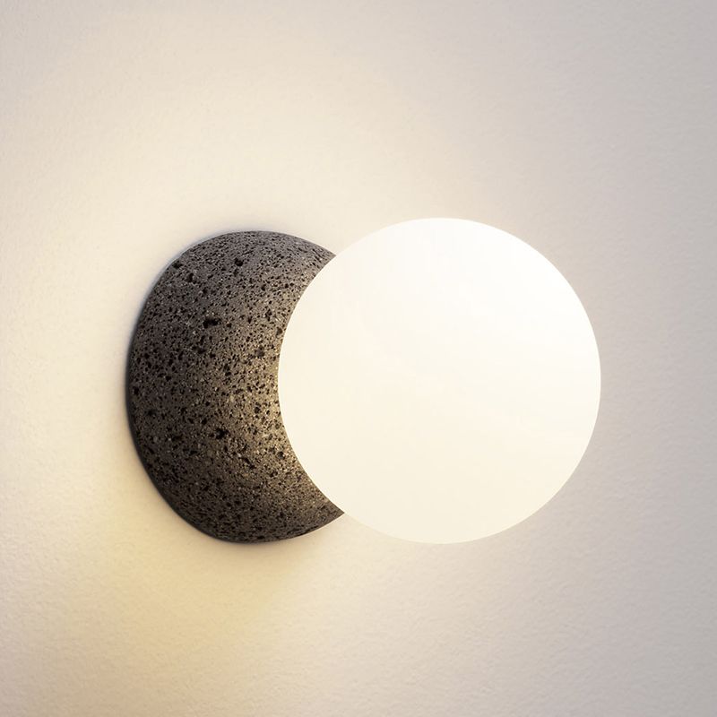 1-Light Round Wall Sconce Modern Simple Style Glass Wall Lighting in Black