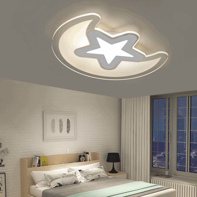 Moon And Star Flush Light 1 Light Acrylic Modern Flush Mount Ceiling Light Fixtures for Children Bedroom
