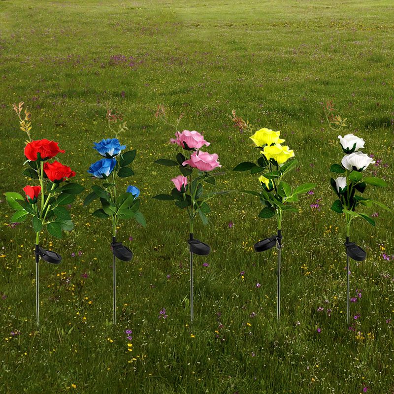 2 Pcs Rose Bouquet Shape Courtyard LED Stake Light Plastic Modern Solar Lawn Lighting