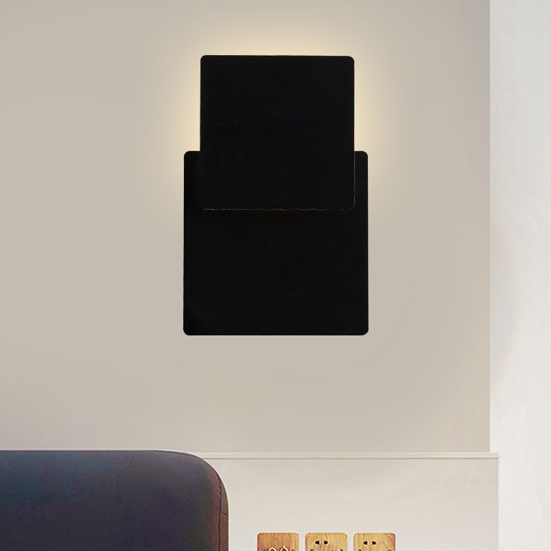 Iron Moveable Shade Square Wall Lamp Minimalism Novelty Black/White LED Sconce Lighting in Warm/White Light