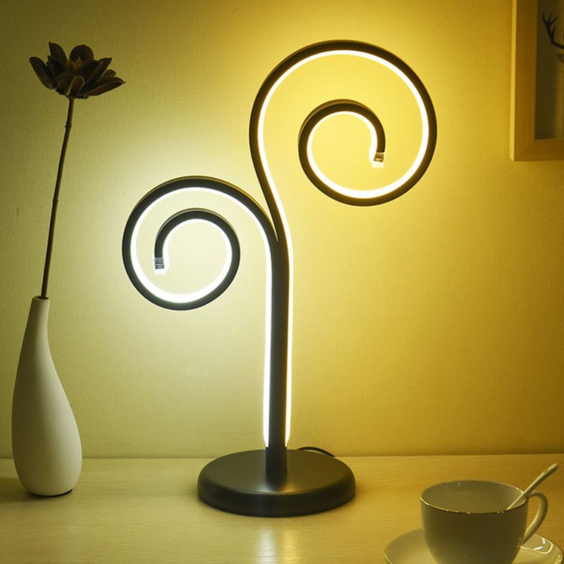 Metallic Swirling Nightstand Lamp Contemporary Black/White/Gold LED Desk Light with Circle Pedestal