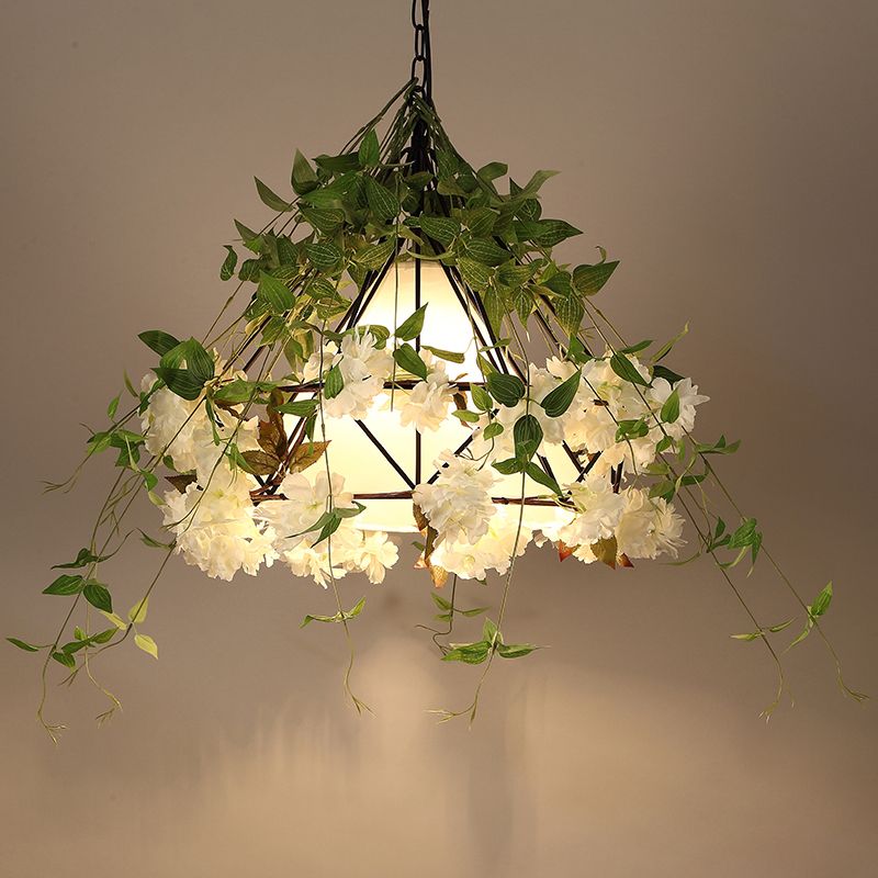 Illuminazione a sospensione a bulba verde retrò a sospensione a sospensione con fiore artificiale con fiore artificiale