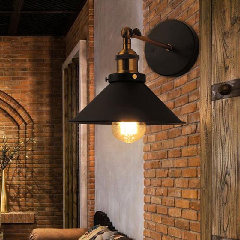 Metal Geometric Wall Sconce Lighting Industrial Style 1 Light Wall Lamps in Black