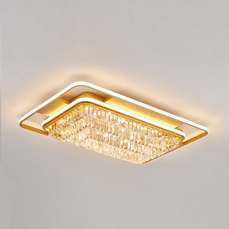 Modern Simple Geometry Shape Ceiling Lamp Iron Crystal LED Flush Mount for Living Room