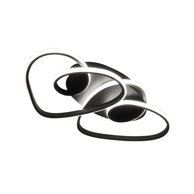 Dual Loving Heart Bedroom Flush Lamp Metal LED Modernist Ceiling Fixture in Black, Warm/White Light