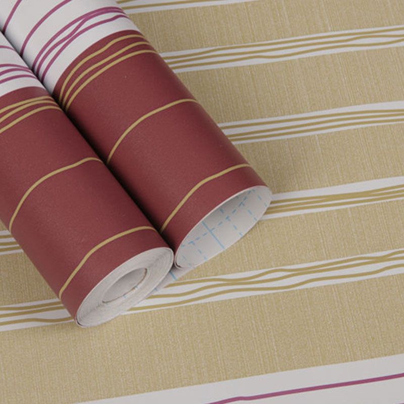 Stripe Wallpaper Roll in Red Plaster Wall Covering for Home Decoration, 48.4 sq ft., Self-Adhesive