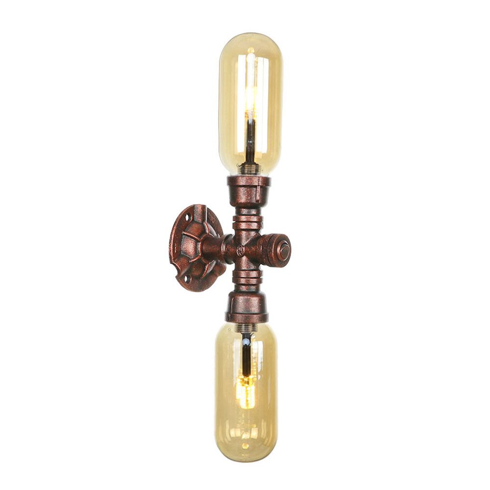Capsule Amber Glass Wall Lighting Vintage 1/2 Bulbs Living Room Sconce Lamp in Weathered Copper