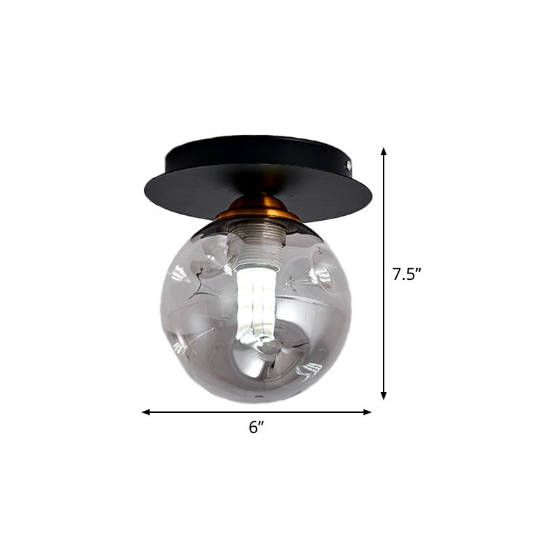 Ball Flush Leuchte einfache Klarglas 1-Birne Korridor Flush Mount Lampe in Schwarz