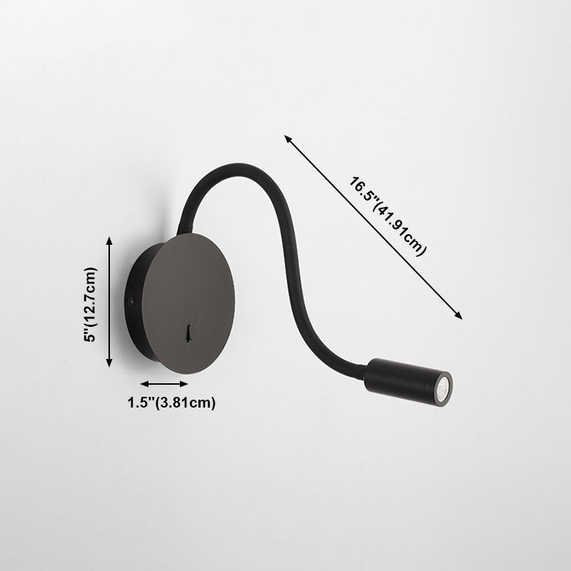 Round Shape Reading Wall Lighting Modern Style Metal Wall Mounted Lighting in Black