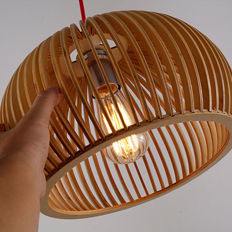 Wood Geometric Shape Pendant Light Modern Style 1 Light Pendant for Living Room