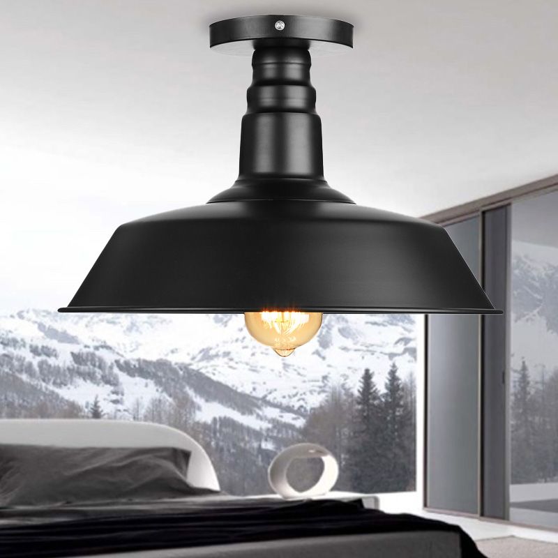 10"/14"/18" Dia Barn Dining Room Ceiling Light Fixture Vintage Style Iron 1 Light Black/White Semi Flush Ceiling Light