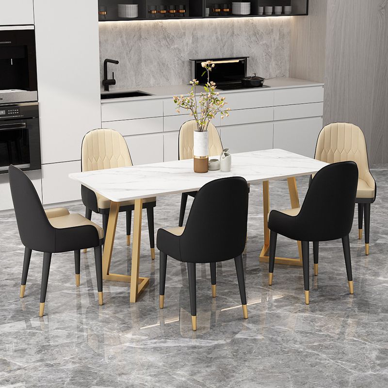 Glam Dining Table Set 1/2/7 Pcs Sintered Stone Dining Table and Upholstered Chairs