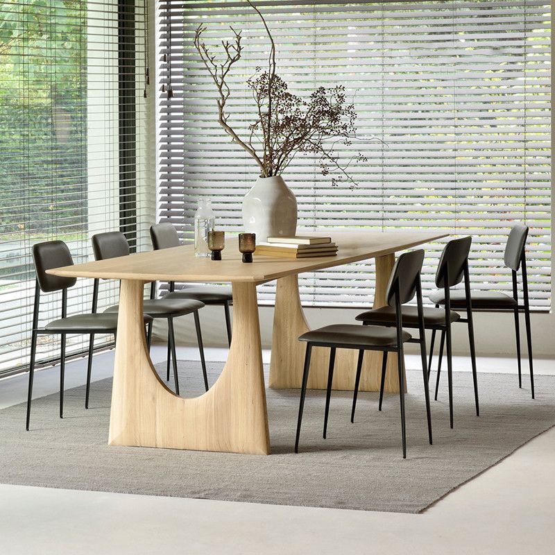 Rectangle Double Pedestal Modern Dining Table Solid Wood Fixed Table