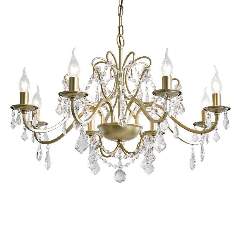 K9 Crystal Drops Candlestick Chandelier Lights Vintage Rustic Style Lighting Pendant for Living Room