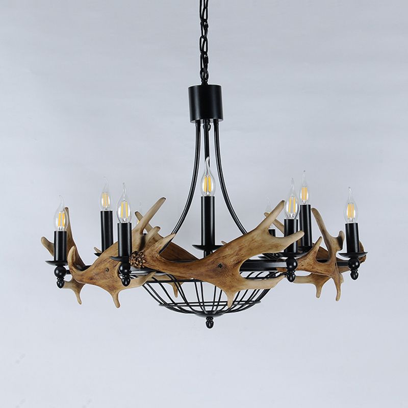 Brown 9 Lights Chandelier Lighting Rustic Metal Wine Barrel Pendant Lamp for Living Room
