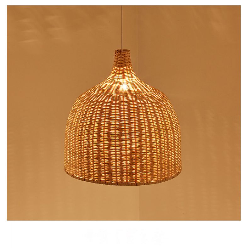 Handwoven Dome Pendant Light Fixture Chinese Bamboo Single Bulb Dining Table Ceiling Light in Beige