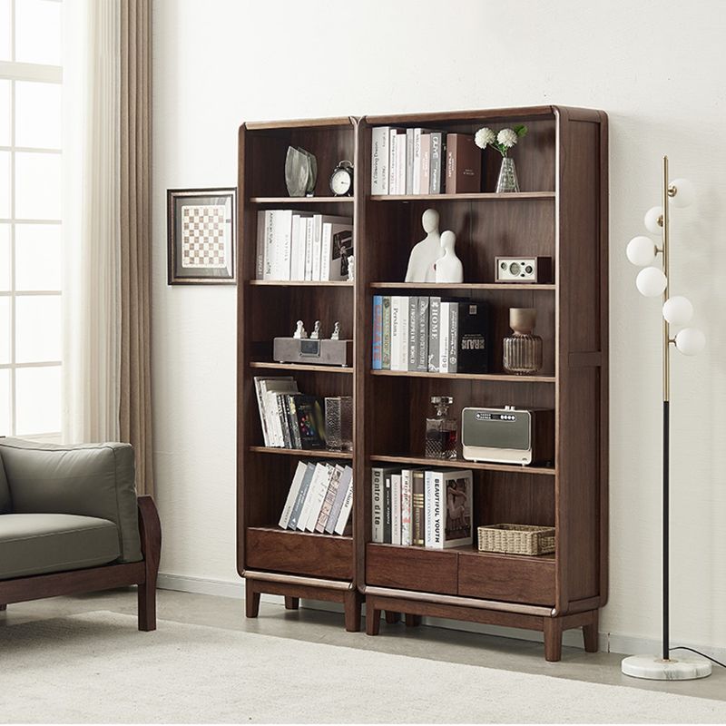 Modern Style Closed Back Bookshelf Standard Solid Wood Bookcase with Drawers