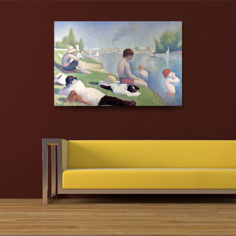 Outdoor Bathing Place Wall Decor Living Room Boys Blue Canvas Print Textured (Multiple Sizes)