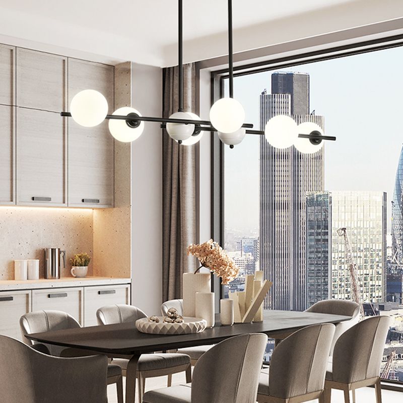 Modern Style Spherical Shape Island Lights Glass 6 Light Island Lighting in Black