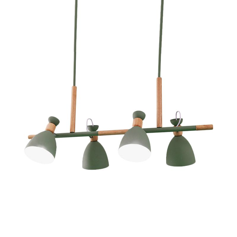 Grey/White/Green Bell Island Lamp Nordic 4-Light Iron Rotatable Hanging Pendant Light with Wood Decor