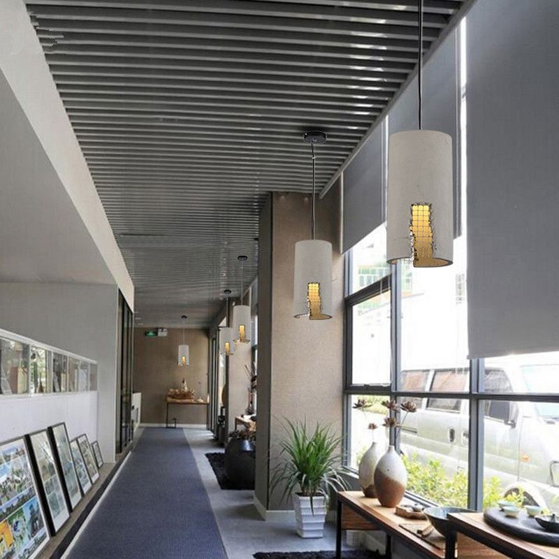 Gray Cement Hanging Light Fixtures Simplicity Suspension Pendant for Bedroom