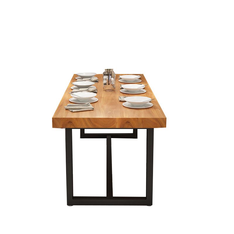 Solid Wood Top Table with Metal Base Industrial Rectangle Dining Table