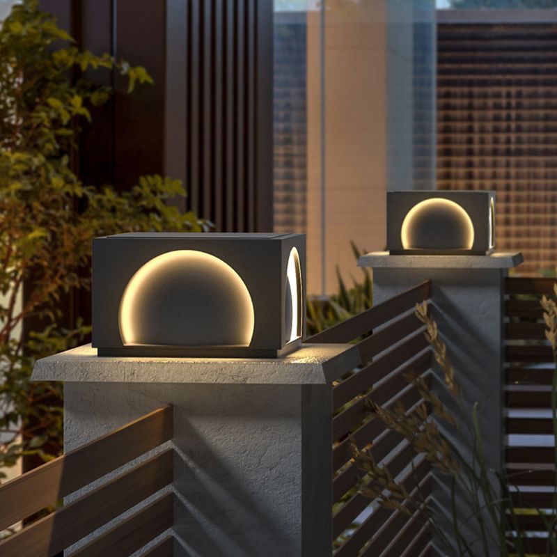 Square Contemporary Waterproof Pillar Light in Black for Courtyard
