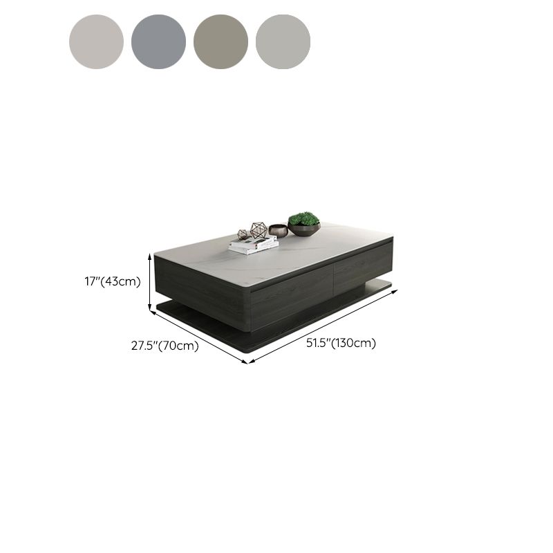 Contemporary Rectangular Stone Coffee Table 16.9" H Block Cocktail Table with 4 Drawers