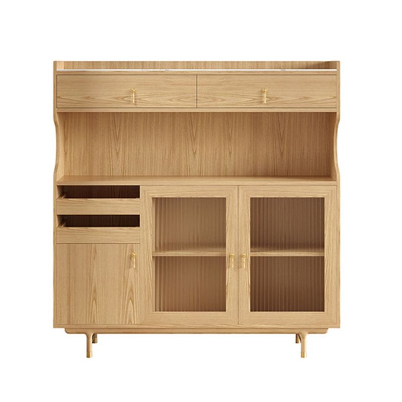 Contemporary Storage Cabinet Wooden Glass Doors Dining Hutch with Drawers