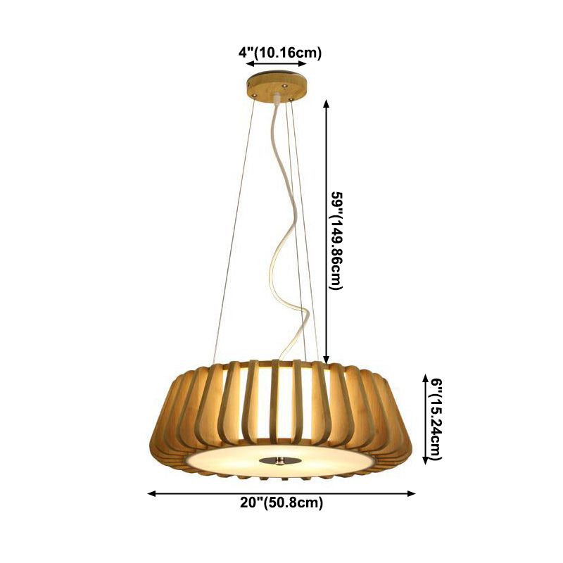 Japanese Bamboo Pendant Light Fixture 1-Light Drum Beige Hanging Ceiling Light
