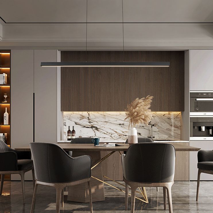 Nordic Minimalism LED Island Light Aluminum Long Strip Dining Room Lighting Fixture with 59" Adjustable Suspension Wire