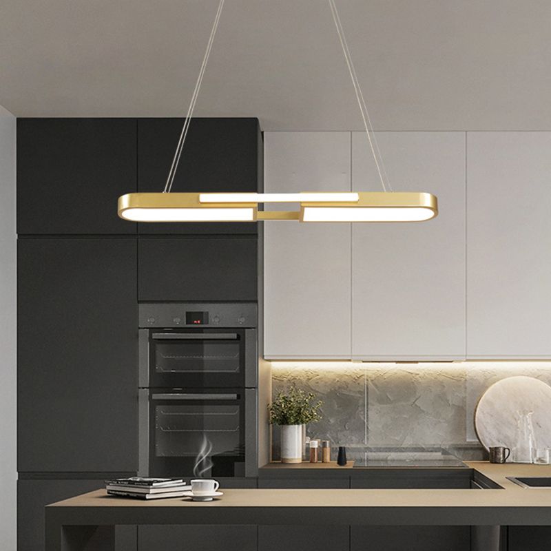 Oblong Acrylic Pendant Light Kit Simple Style Black/Gold LED Island Lamp in Warm/White Light for Dining Room