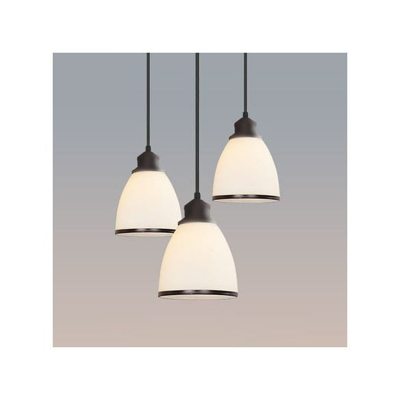 Farmhouse Dome Pendant Lamp 1 Light White Glass Hanging Light Fixture in Black for Indoor