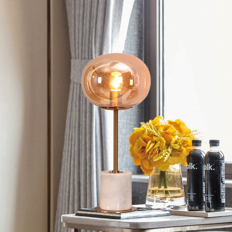 Ambra Glass Oval Task Lighting Modernist 1 testa da tavolo da notte con base in marmo