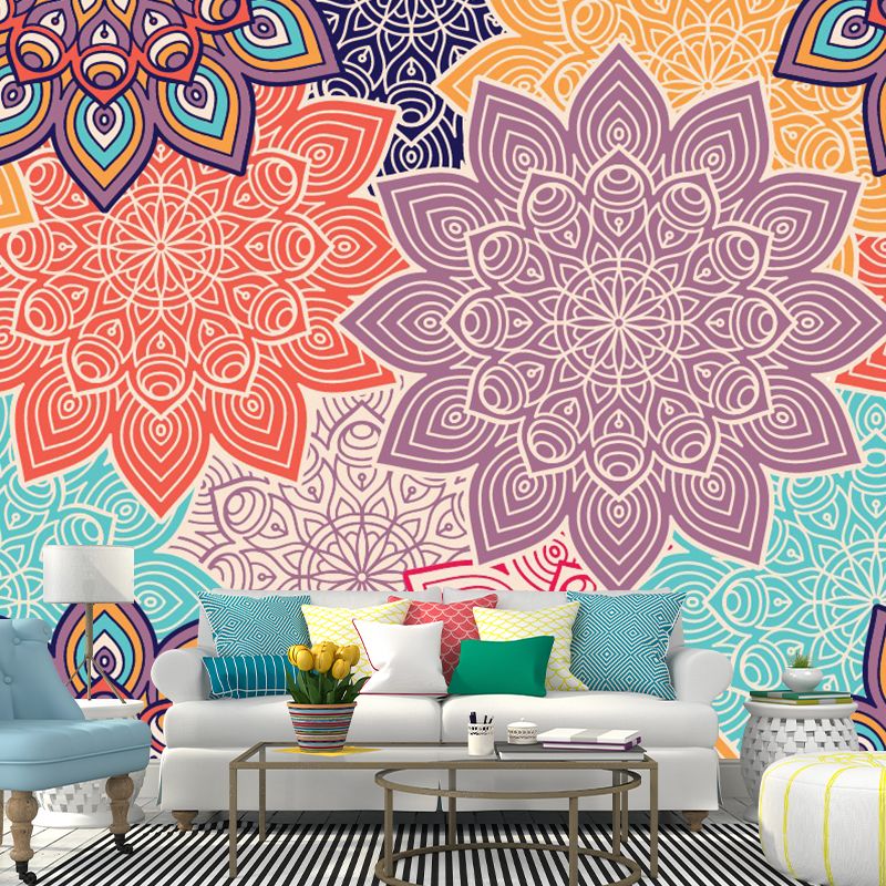 Bohemian Sunflower Print Murals Wallpaper Multicolored Living Room Wall Covering, Optional Size