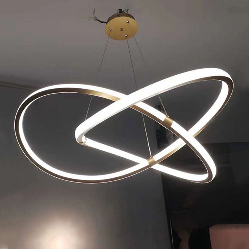 Modern Metal Sockets Chandelier Living Room Linear LED Hanging Pendant Lights