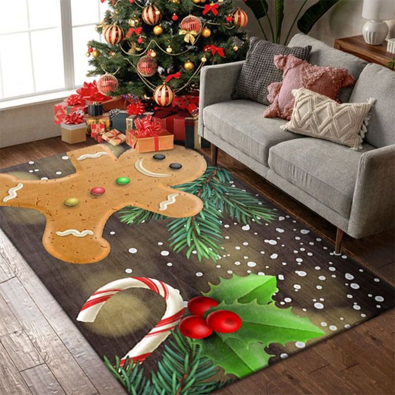 Red Christmas Rug Polyester Modern Carpet Non-Split Backing Area Carpet for Living Room