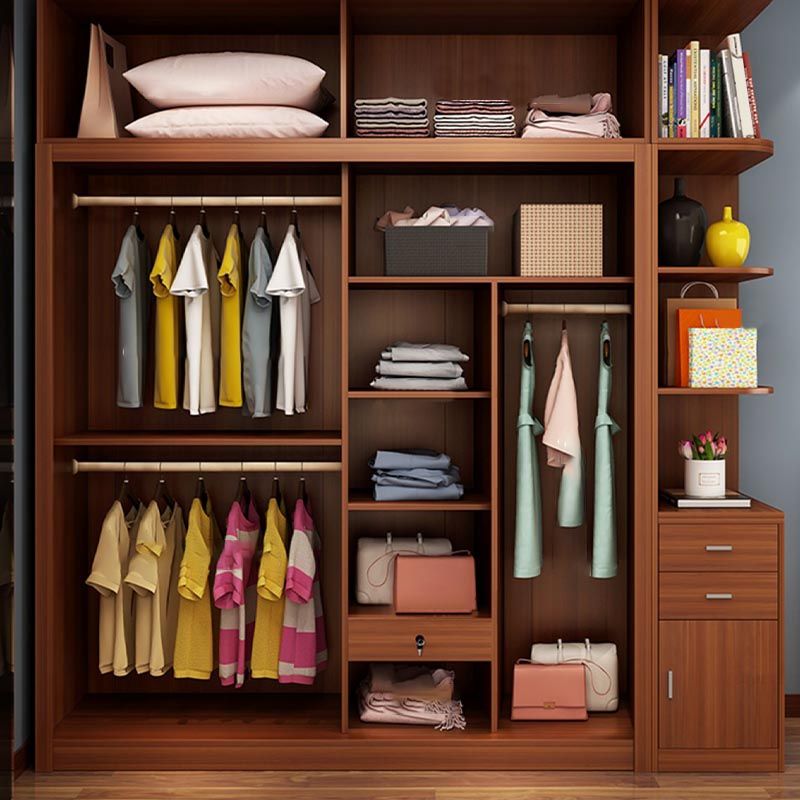 Brown Contemporary Wardrobe Armoire Engineered Wood Wardrobe Closet