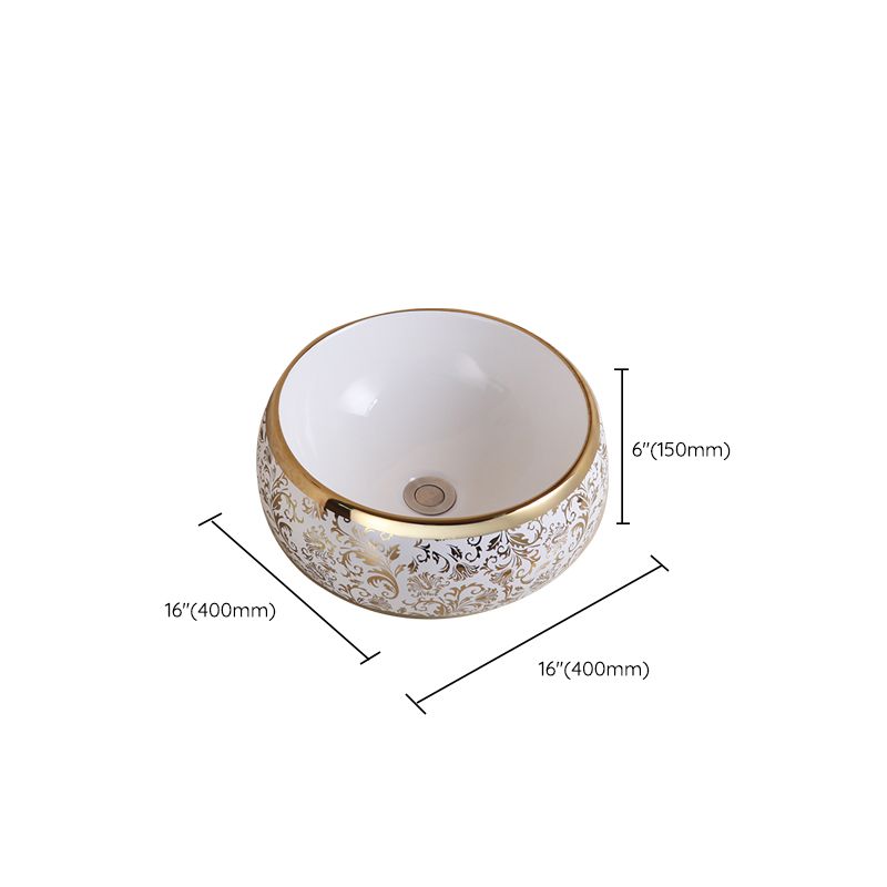 Traditional Vessel Sink Oval Porcelain with Pop-Up Drain Vessel Lavatory Sink