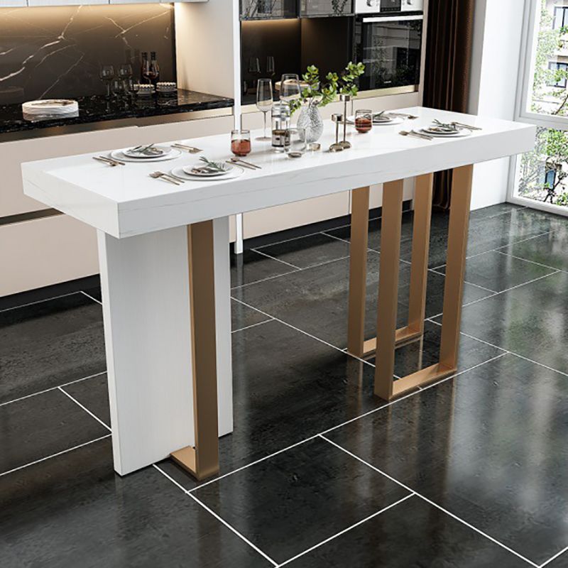 Rectangle Bar Table Contemporary Bar Dining Table with 4 Gold Legs