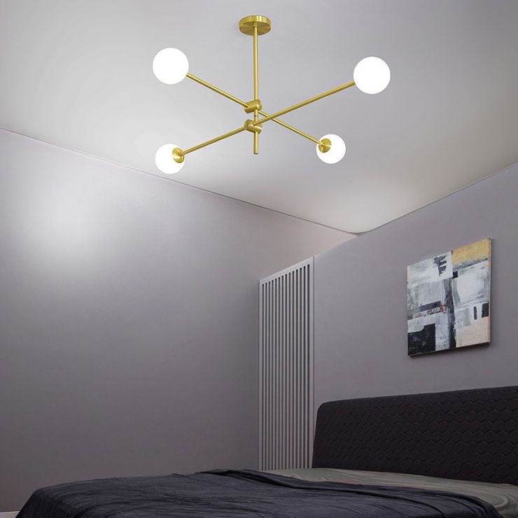 Rotating Linear Metal Island Light Fixture Minimalist Titanium Gold Pendant Light with Ball Milk Glass Shade