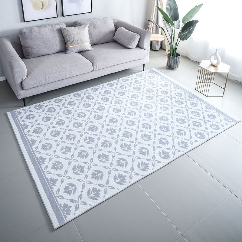 Light Grey Modern Rug Polyester Pattern Rug Tear Resistant Rug for Living Room