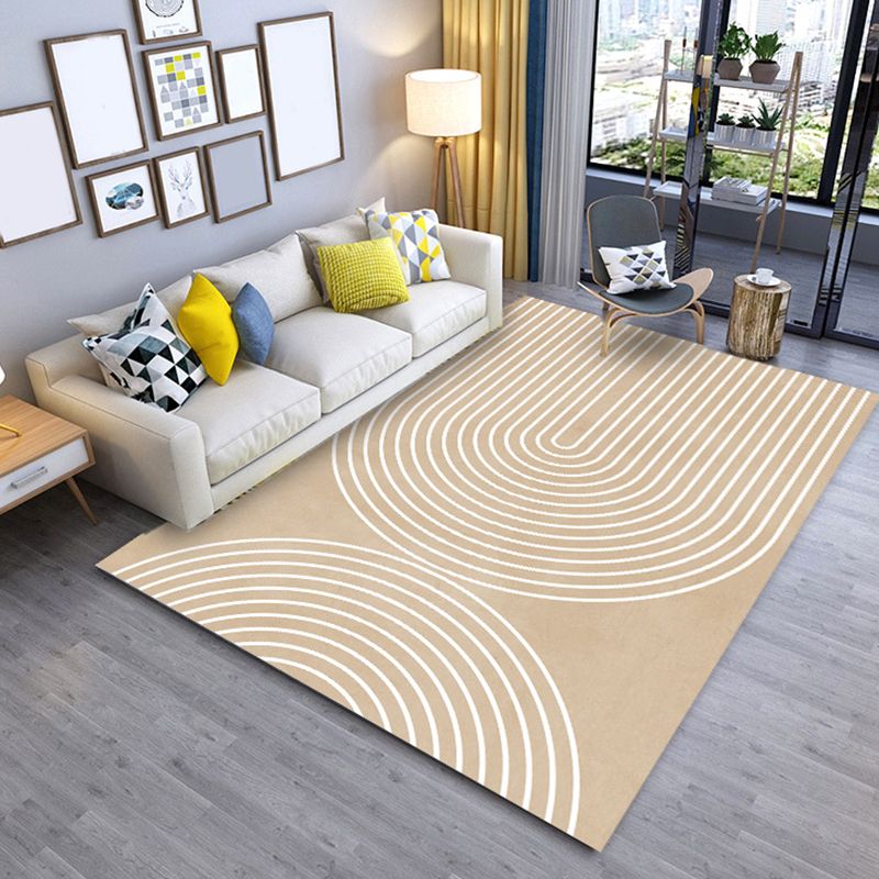 Grey Modern Carpet Polyester Line Carpet Washable Rug for Home Decor