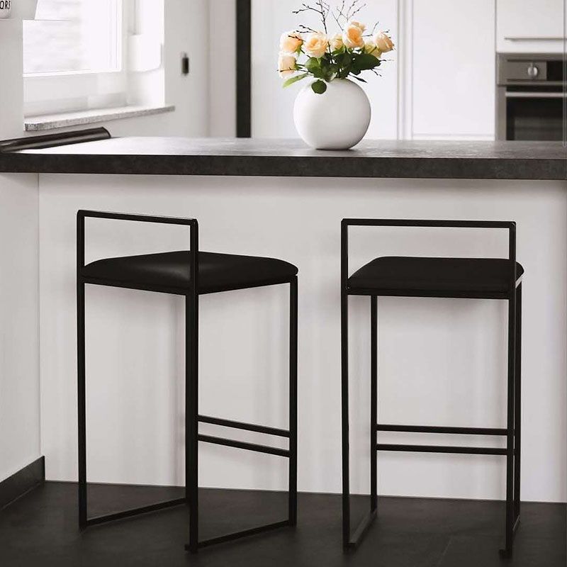 Metal Low Back Bar Stool Modern Indoor Counter Stool with Upholstered