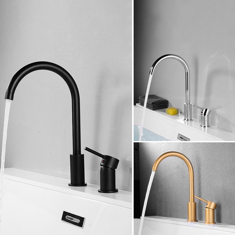 Modern Deck Mounted Metal Tub Filler Gooseneck Faucet in Black/Gold/Silver
