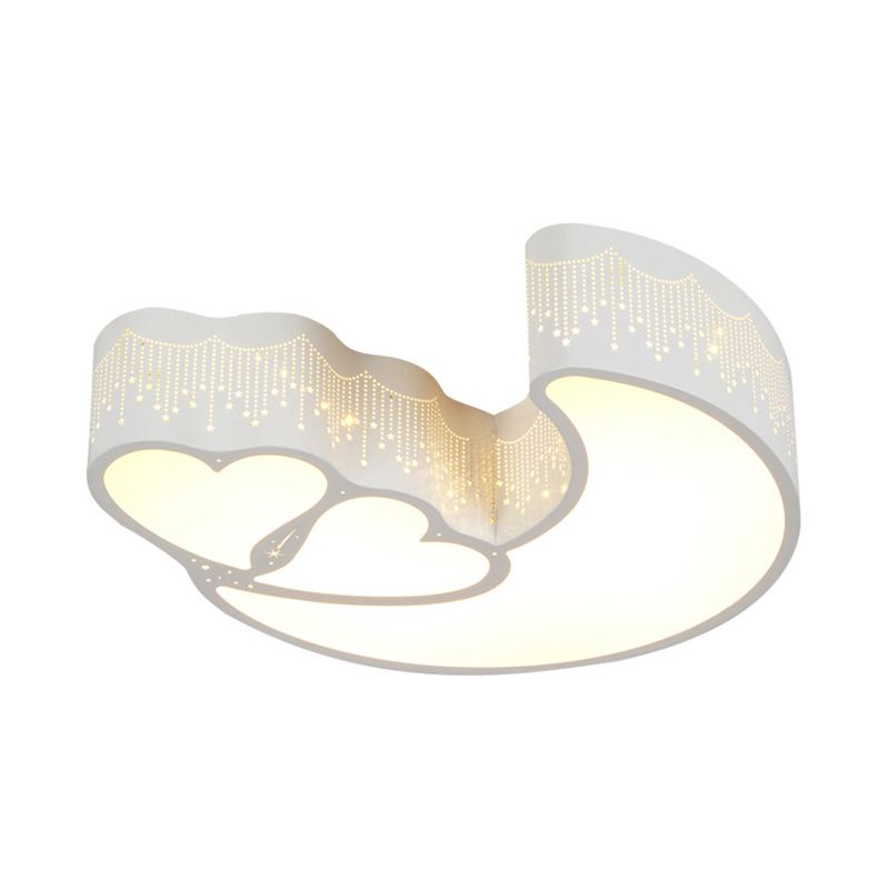 Plafonnier contemporain à LED en forme de cœur et de croissant en métal acrylique blanc pour chambre d'enfant