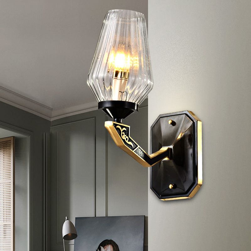 Lampada da parete conica retrò 1 lampadina chiara PRISMATIC Glass Wall Sconce Lampada in nero per soggiorno